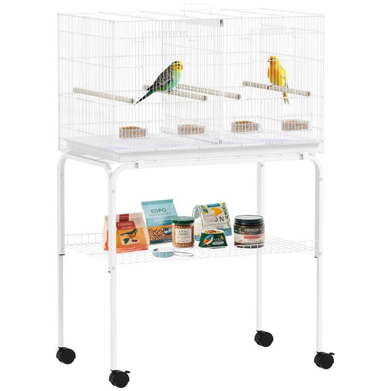 46" H Bird Cage, Large Parakeet Cage for Budgie, Lovebird, Canary, Finches with Divider, White