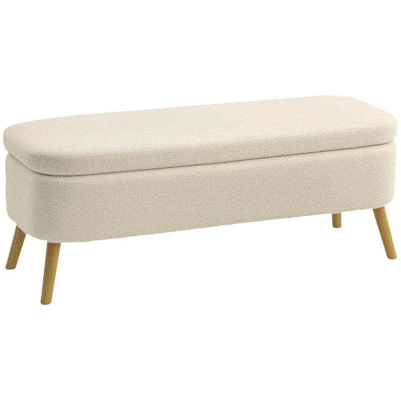47 Inches Storage Ottoman Bench, End of Bed Bench, Upholstered Teddy Fleece Storage Chest for Living Room, Beige