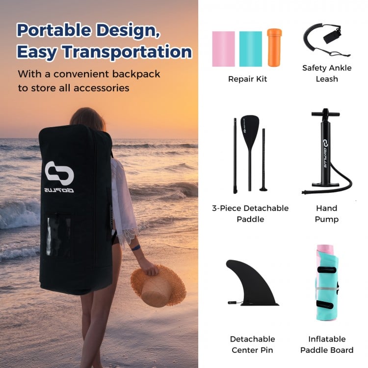 10/11 Feet Inflatable Stand up Paddle Board with 3 Fins and Adjustable Paddle