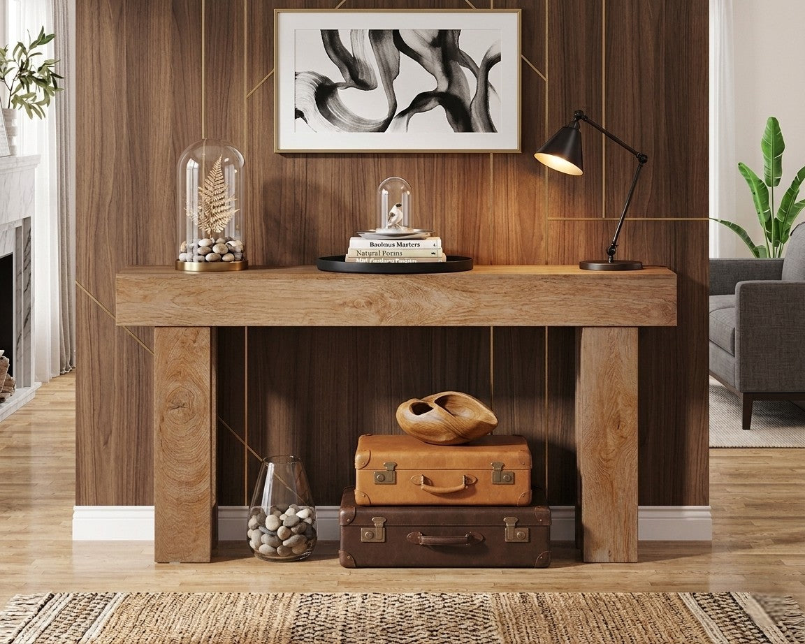 63-Inch Farmhouse Console Table, Wooden Sofa Table for Entryway and Hallway
