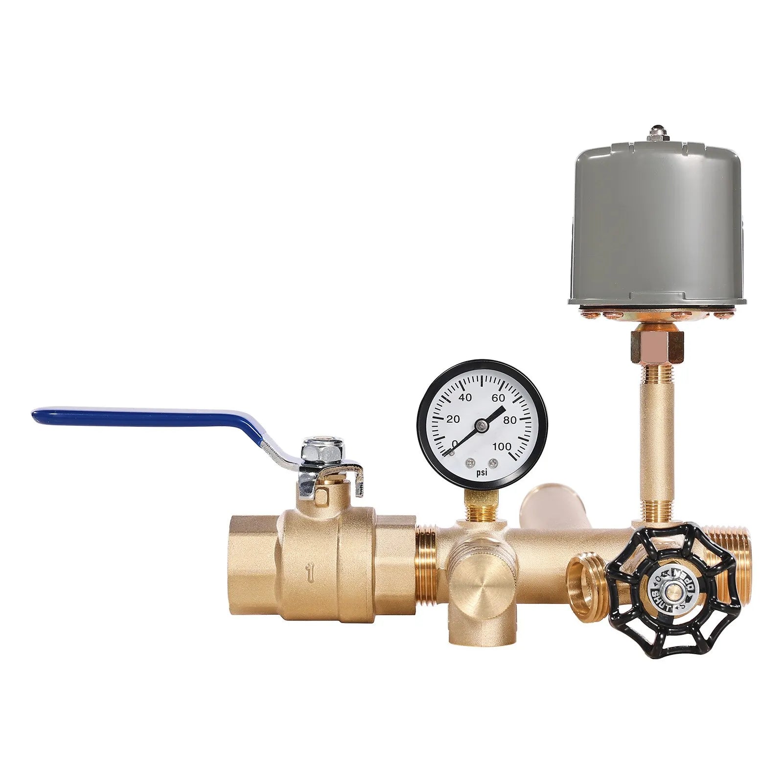 VEVOR 1"x11" Well Pressure Tank Tee Kit 30/50PSI Pressure Switch 1 in Gate Valve