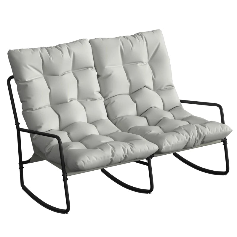 2-Person Outdoor Rocking Chair, Rocking Outdoor Bench with Cushions and Mesh Seat, 528 LBS Capacity, Light Grey