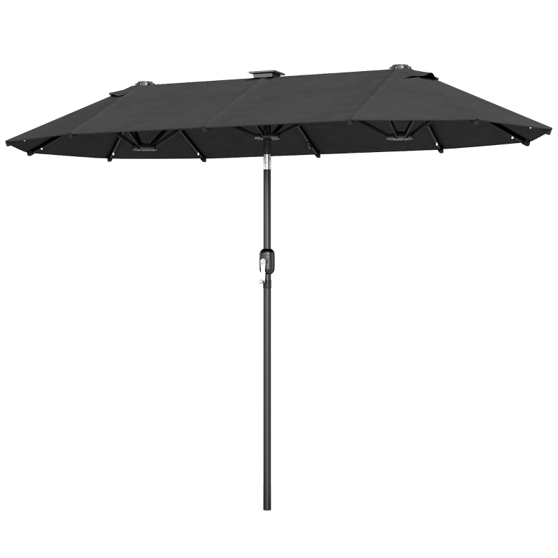 10ft Double-Sided Patio Umbrella with 35 LED Lights, 12 ribs, Extra Large Outdoor Parasol with Twin Canopy, Dark Grey