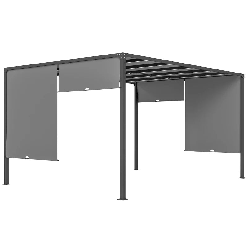 10' x 13' Outdoor Patio Pergola with Sliding Roof, LED Lights, Solar Powered for Garden, Lawn, Backyard, Dark Grey