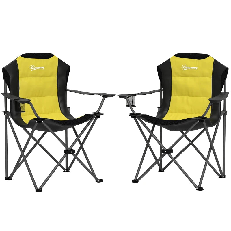 2 Pack Folding Camping Chairs, High Back Folding Chairs w/ Cup Holder, Padded Camping Chairs for Outdoor Events, Yellow