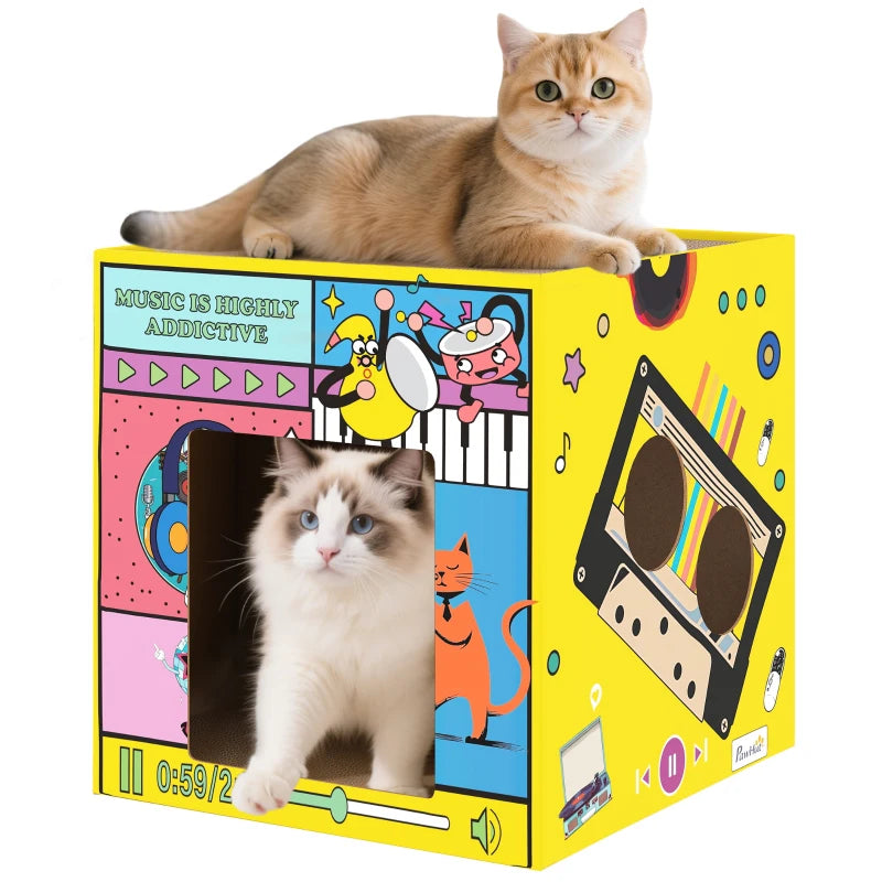 2 in 1 Cardboard Cat House, Cat Scratcher for Indoor Cats with Scratching Board & Catnip