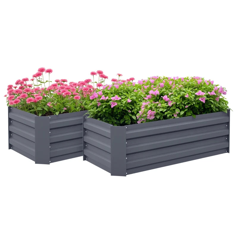 Set of 2 Raised Garden Bed, Steel Elevated Planter Box for Flowers, Herbs, Succulents, 39"x20"x12", Dark Grey
