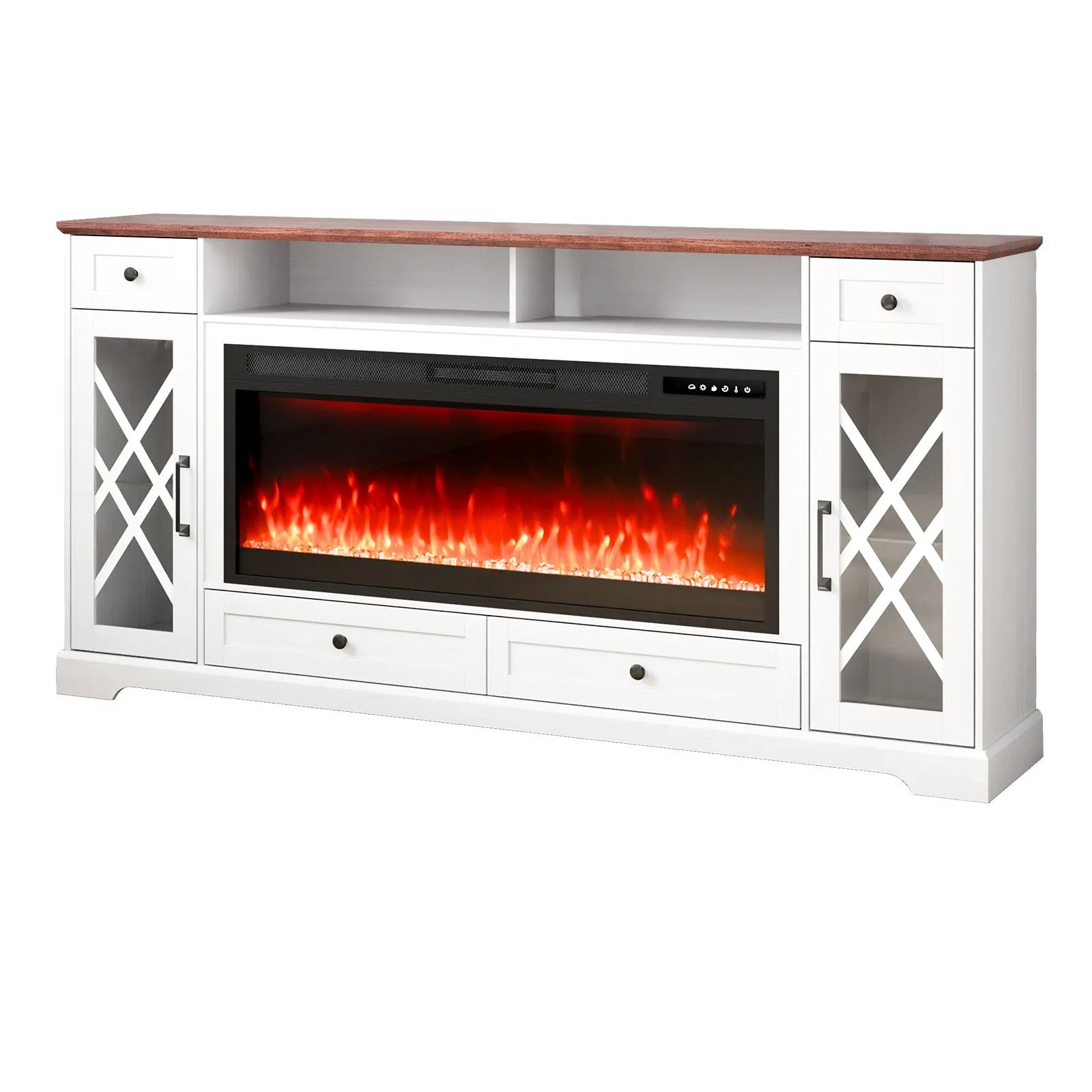 VEVOR 80" Fireplace TV Stand with LED Light Remote Control & Timer Brown + White