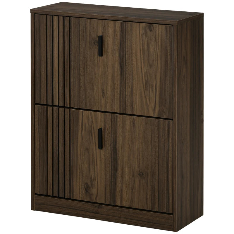 Shoe Storage Cabinet Organizer for 12 Pairs of Shoes with 2 Flip Drawers and Adjustable Shelves, Walnut
