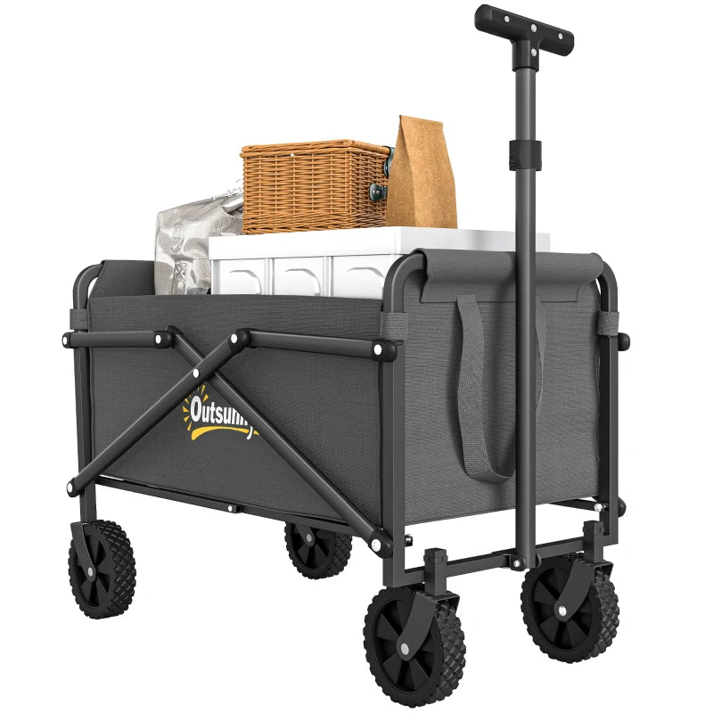 Small Collapsible Folding Garden Cart, Heavy Duty Lawn Wagon with Universal Wheels and Adjustable Handle, Grey