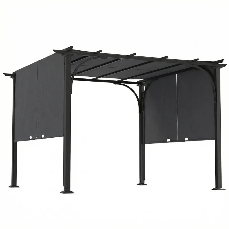 10' x 10' Retractable Pergola Canopy, UPF50+ Outdoor Metal Pergola Gazebo Sun Shade Shelter with Steel Frame, Dark Grey