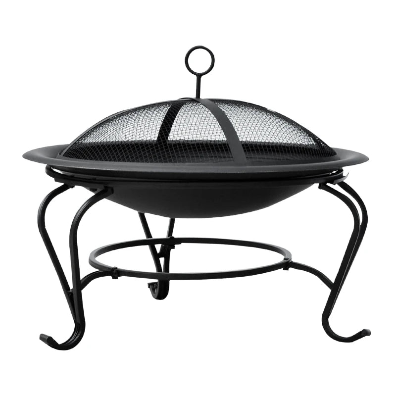 22" Round Firepit Patio Fireplace Garden Heater Portable Wood Burning Porch with Poker and Spark Screen Black