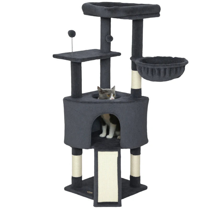 47 Inch Cat Tree, Cat Tower for Indoor Cats with Cozy Condo, Bed, Toy Balls, Sisal Scratching Posts, Hammock, Dark Grey