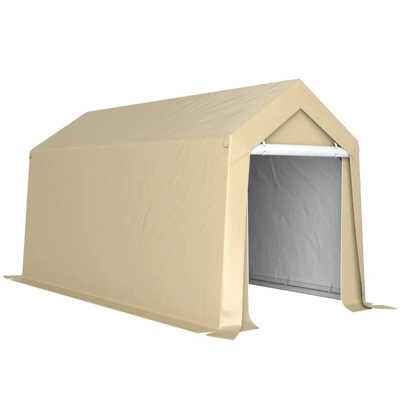 7' x 12' Outdoor Storage Shed Portable Garage with Roll-up Door for Motorcycle, Bike, Garden Tools, Beige
