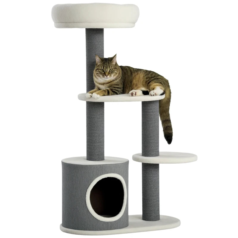 39" Cat Tree Tower, Multi-level Cat Activity Centre with Scratching Posts, Condo, Top Perch, Platforms, White