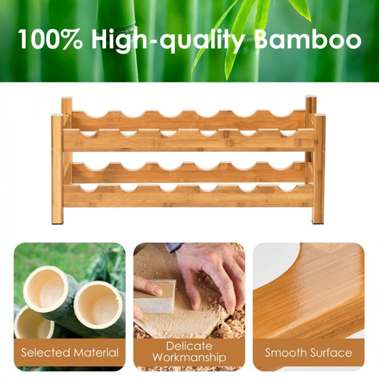 2-Tier 12 Bottles Bamboo Storage Shelf  Wine Rack-Natural