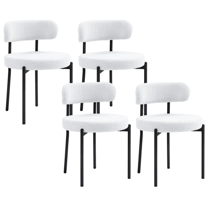 4 Pieces Kitchen Chairs, Modern Dining Chairs w/ Berber Fleece Upholstery and Steel Legs for Living Room, Cream White