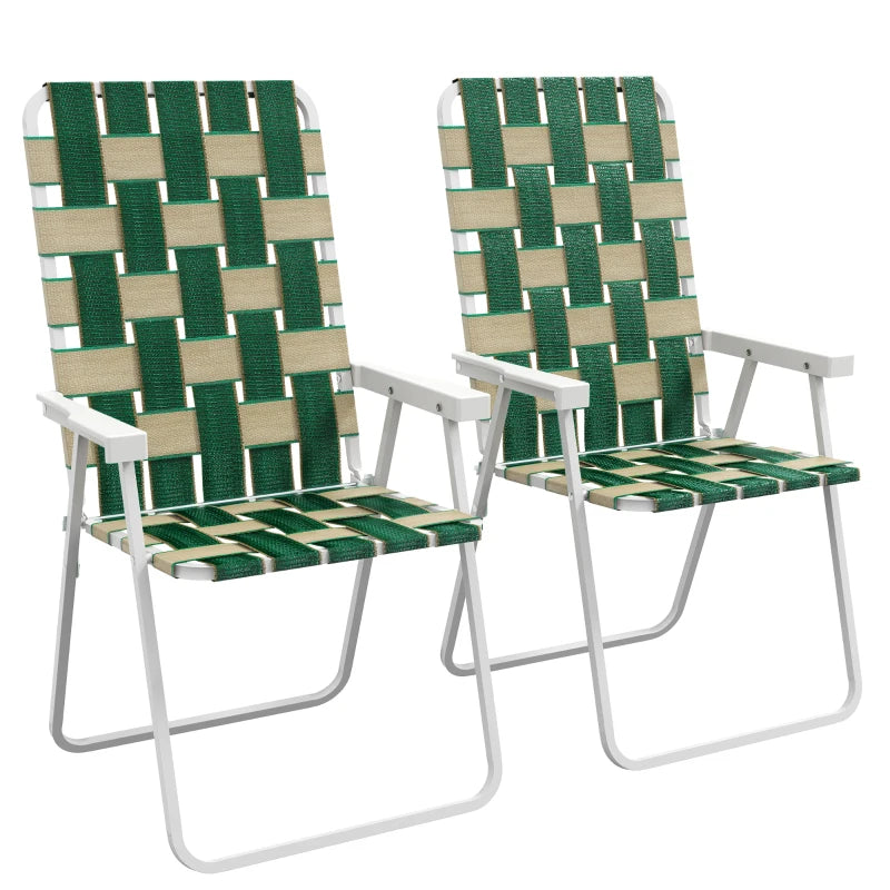 Set of 2 Folding Patio Chairs, Portable Chair Set with Armrests for Camping, Garden, Pool, Beach, Backyard, Green