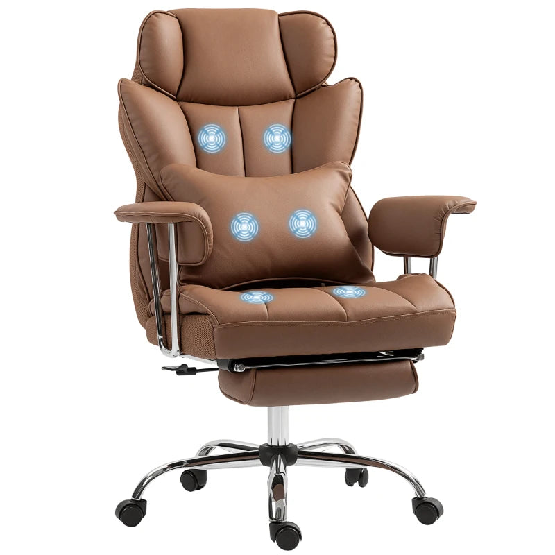 400LBS Massage Office Chair, Executive Office Chair with 6-Point Vibration, Footrest and Lumbar Support, Brown