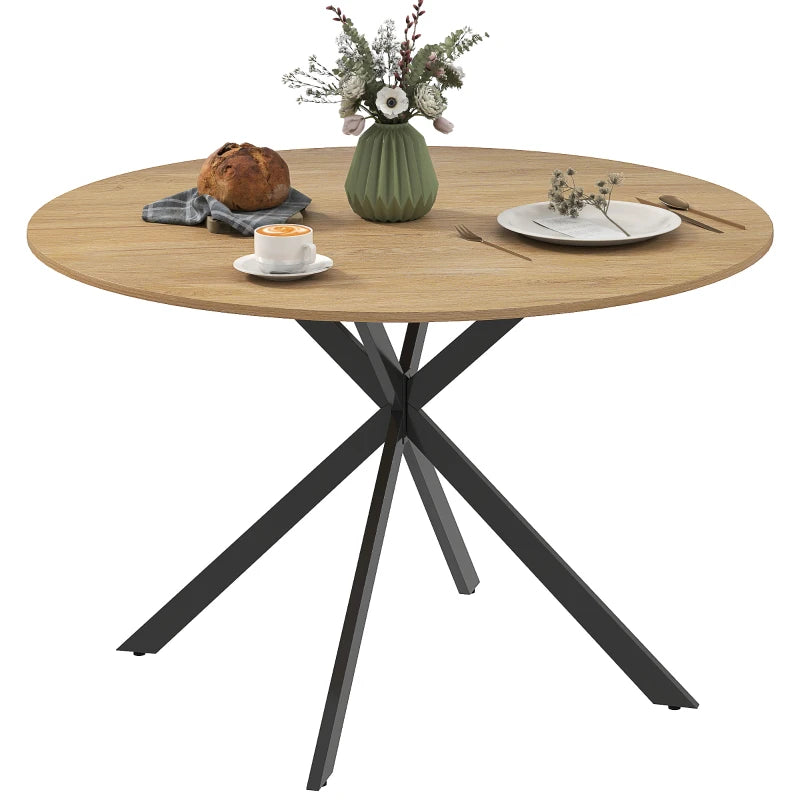47" Round Kitchen Table for 4, Industrial Dining Table with Steel Legs for Dining Room, Brown and Black