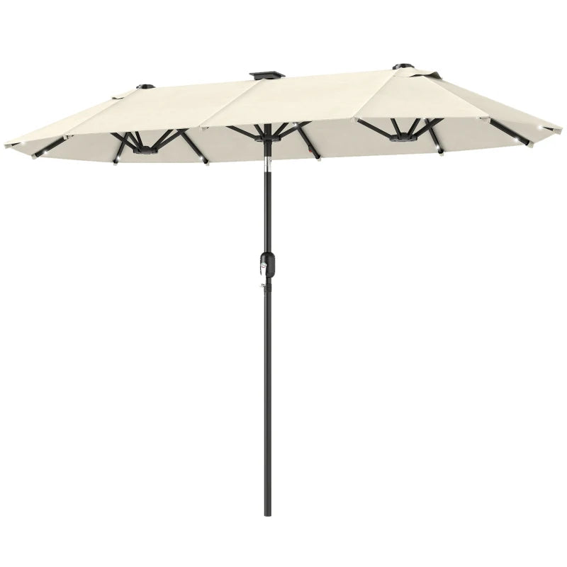 10ft Double-Sided Patio Umbrella with 35 LED Lights, 12 ribs, Extra Large Outdoor Parasol with Twin Canopy, Beige