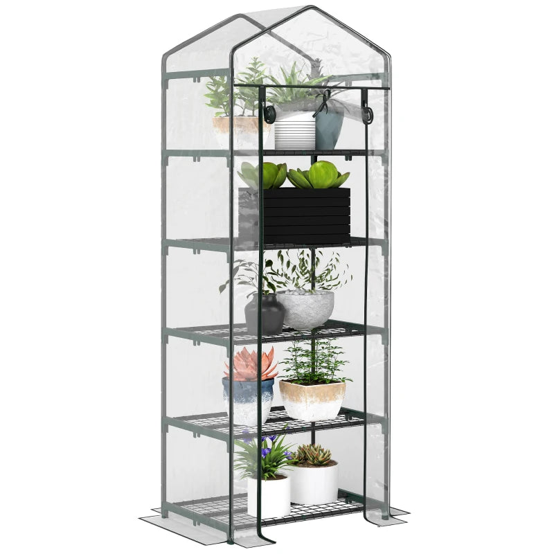 5 Tier Mini Greenhouse, Portable Outdoor Flower Stand with Shelf Clips, Indoor Greenhouse with Steel Frame, Transparent, 27.25" x 19.25" x 76", Clear