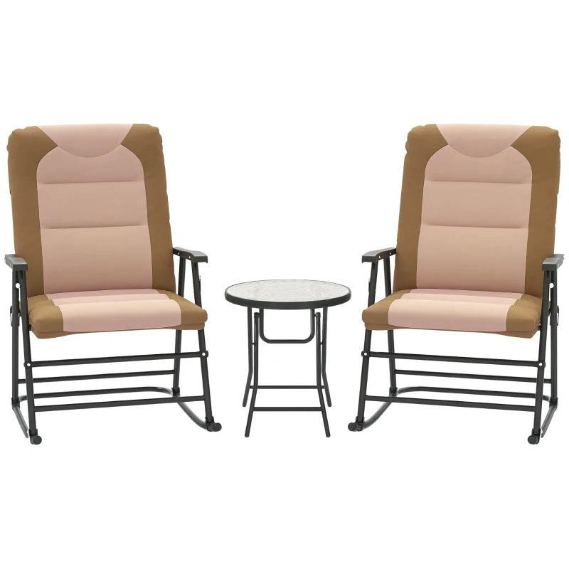 3-Piece Outdoor Foldable Rocking Chair Set, Light Brown
