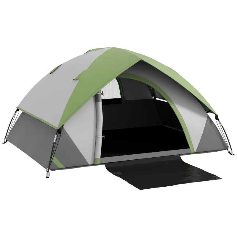 3000mm Waterproof Camping Tent for 2 Man, with Sewn-in Groundsheet and Carry Bag, Grey and Green