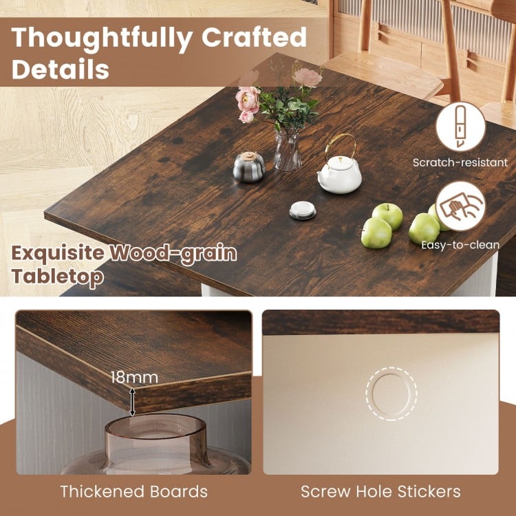 2-Tier Square Coffee Table with 4 Storage Compartments-Rustic Brown