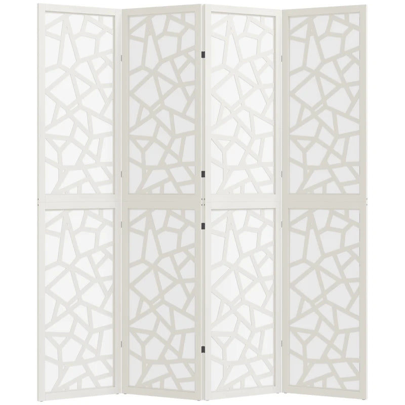 4 Panel Room Divider, 5.6 FT Lightweight Folding Privacy Screen with Geometric Pattern for Living Room, Bedroom, White
