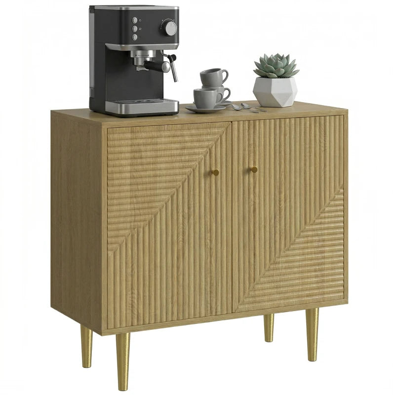 Sideboard with Adjustable Shelf, Buffet Cabinet with 2 Doors and Gold Steel Legs for Dining Room, Oak