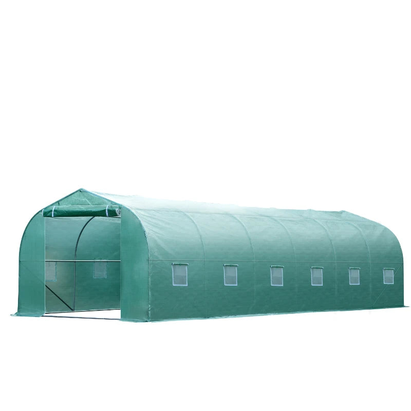26' x 10' x 7' Large Steeple Walk-in Greenhouse Outdoor Garden Plant Seed Tunnel Grow Tent Steel Frame, Green