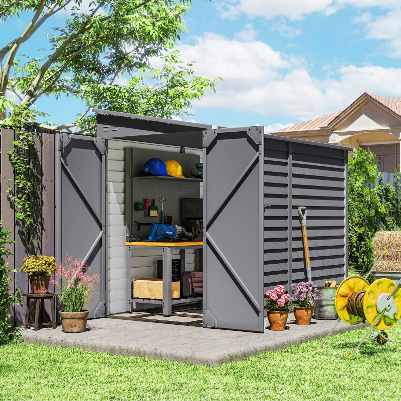4.6' x 9' Steel Outdoor Storage Shed, Lean to Shed, Metal Tool House with Foundation Kit, Lockable Doors, Gloves and 2 Air Vents for Backyard, Patio, Lawn, Grey