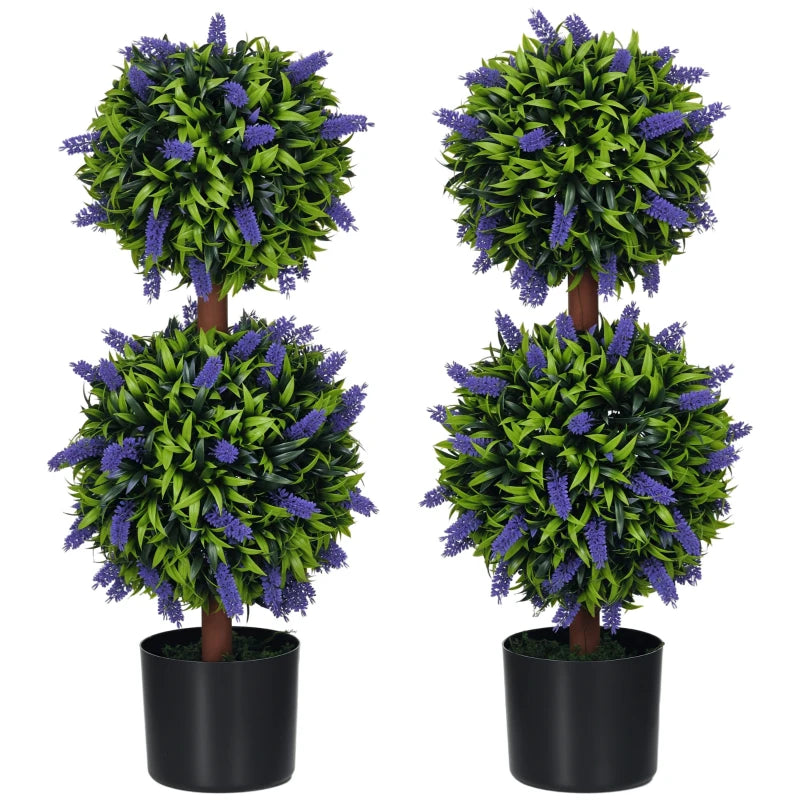 2.3ft Set of 2 Artificial Plants, Lavender Flowers Ball Trees with Pot, for Home Indoor Outdoor Decor