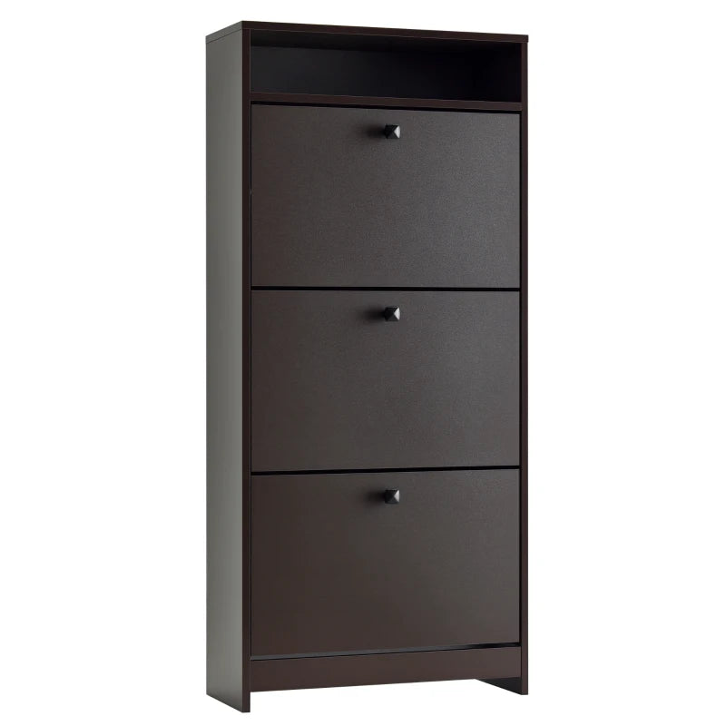 Slim Shoe Storage with 3 Flip Drawers and Adjustable Shelves Shoe Cabinet Organizer for 9 Pair, Coffee