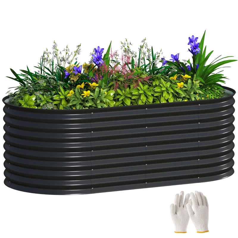 5 x 2.5 x 2 ft Galvanized Raised Garden Bed, Easy DIY Oval Planter Box with Safety Edging and Gloves, Black