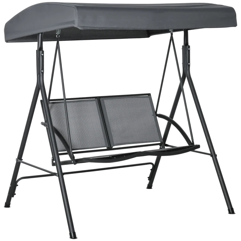 2-Seat Patio Swing Chair, Outdoor Porch Swing Glider w/ Tilting Canopy and Weather Resistant Steel Frame, Dark Grey