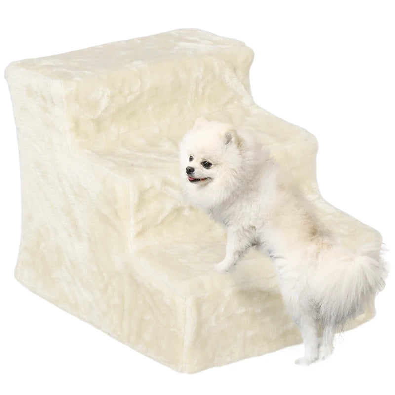3-Step Dog Ramp for Sofa, Bed, and Couch, Pet Steps Ladder with Removable Cover, Beige