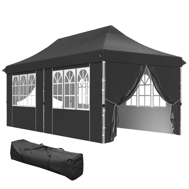 20x10 Pop Up Canopy with 6 Removable Sidewall, Carry Bag and 6 Sand Bags, Height Adjustable Instant Sun Shelter, Grey
