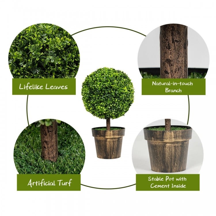 2 Pieces 24 Inch Artificial Boxwood Topiary Ball Tree for House and Office