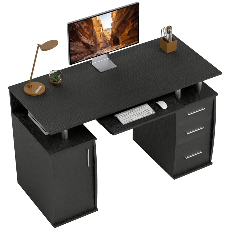 47" Computer Desk with Keyboard Tray and Storage Drawers, Home Office Workstation Table with Storage Shelves, Black