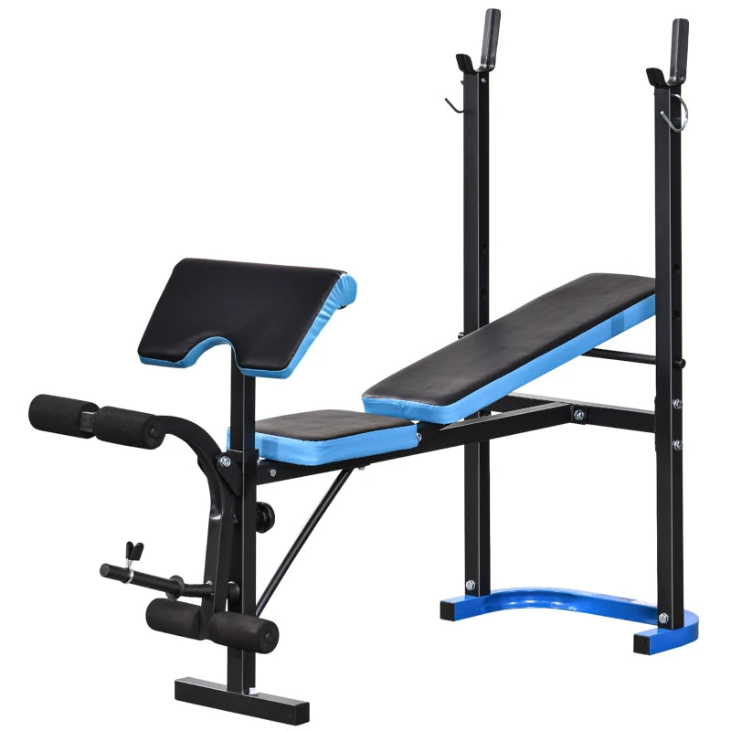 Soozier Adjustable Weight Bench with Barbell Rack and Leg Developer for Weight Lifting and Strength Training Multifunctional Workout Station for Home Gym Fitness, Black