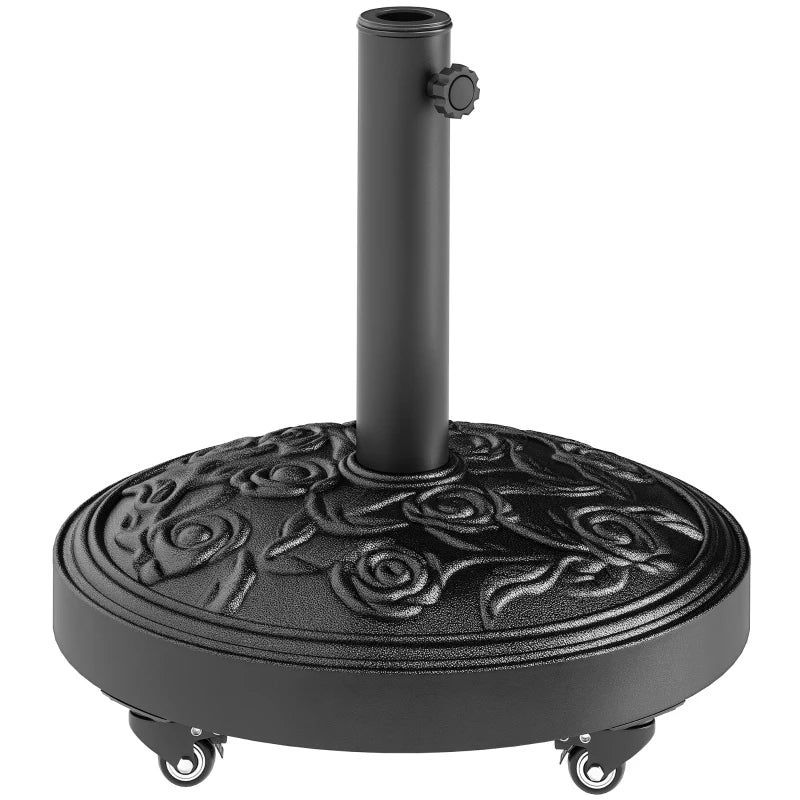 46 lbs Resin Round Patio Umbrella Base, Umbrella Stand with Wheels, Outdoor Umbrella Stand, Black
