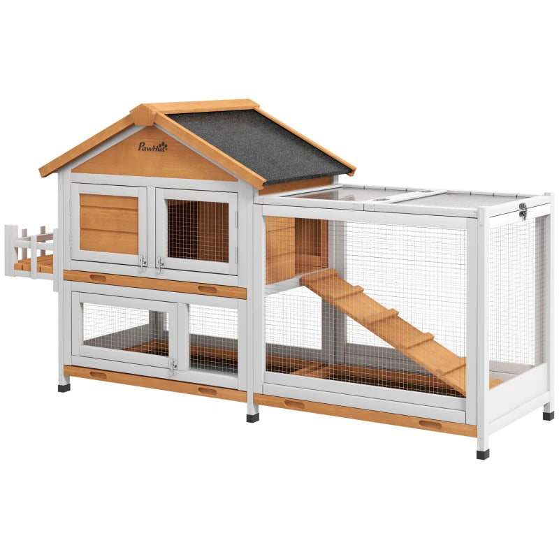 65" Wooden Rabbit Hutch, Pet Playpen with Openable Roof, Storage Box, for Rabbits and Small Animals, Yellow