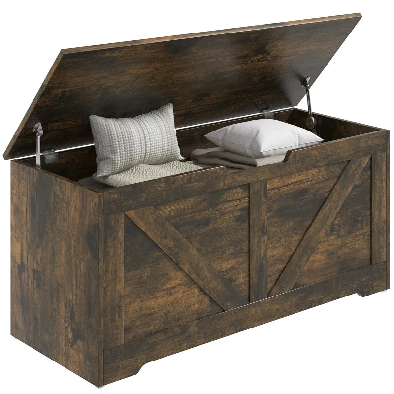 39.4 Inches Storage Chest, Storage Trunk with 2 Safety Hinges for Living Room, Brown Wood Grain