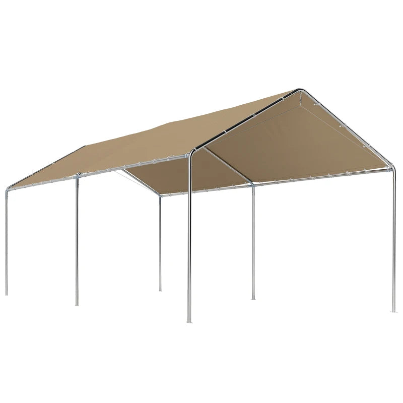 10' x 20' Carport Heavy Duty Galvanized Car Canopy with Included Anchor Kit, 3 Reinforced Steel Cables, Khaki