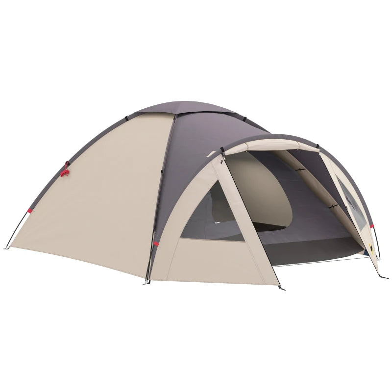 2 Person Camping Tent, Waterproof Family Dome Tent with Bedroom, Porch, Sewn-in Groundsheet and Hook, Khaki