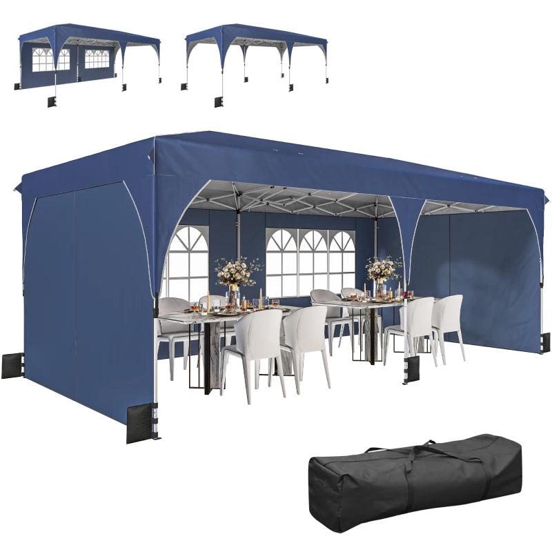 10 x 20 ft Pop Up Canopy Tent with Reflective Strips, UPF 50+ Easy up Instant Canopy with 6 Sandbags, Dark Blue