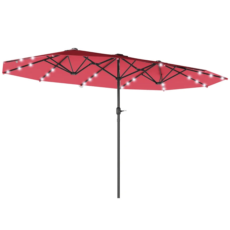 173.2" Double-Sided Sun Umbrella Garden Parasol Patio Sun Shade Outdoor with LED Solar Light, No Base Included, Wine Red