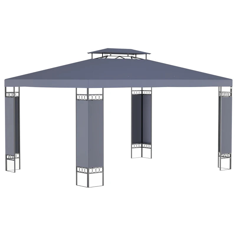 10' x 13' Outdoor Gazebo, Double Roof Patio Gazebo Canopy Shelter with Screen Decorate Corner Frame, Grey
